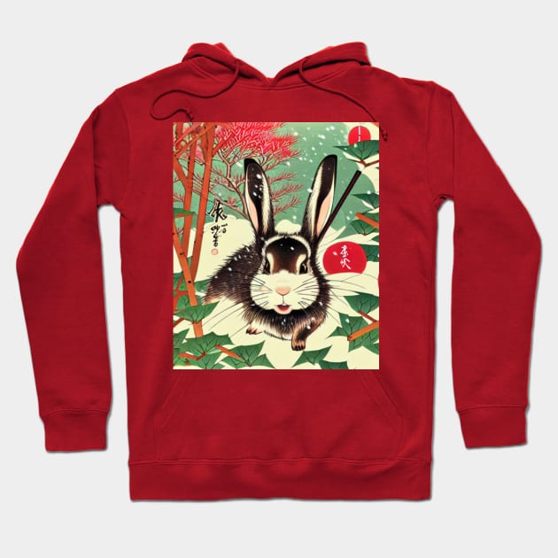 Winter Black and White Jersey Wooly Rabbit Bunny with Cute Eyes Hoodie by wigobun